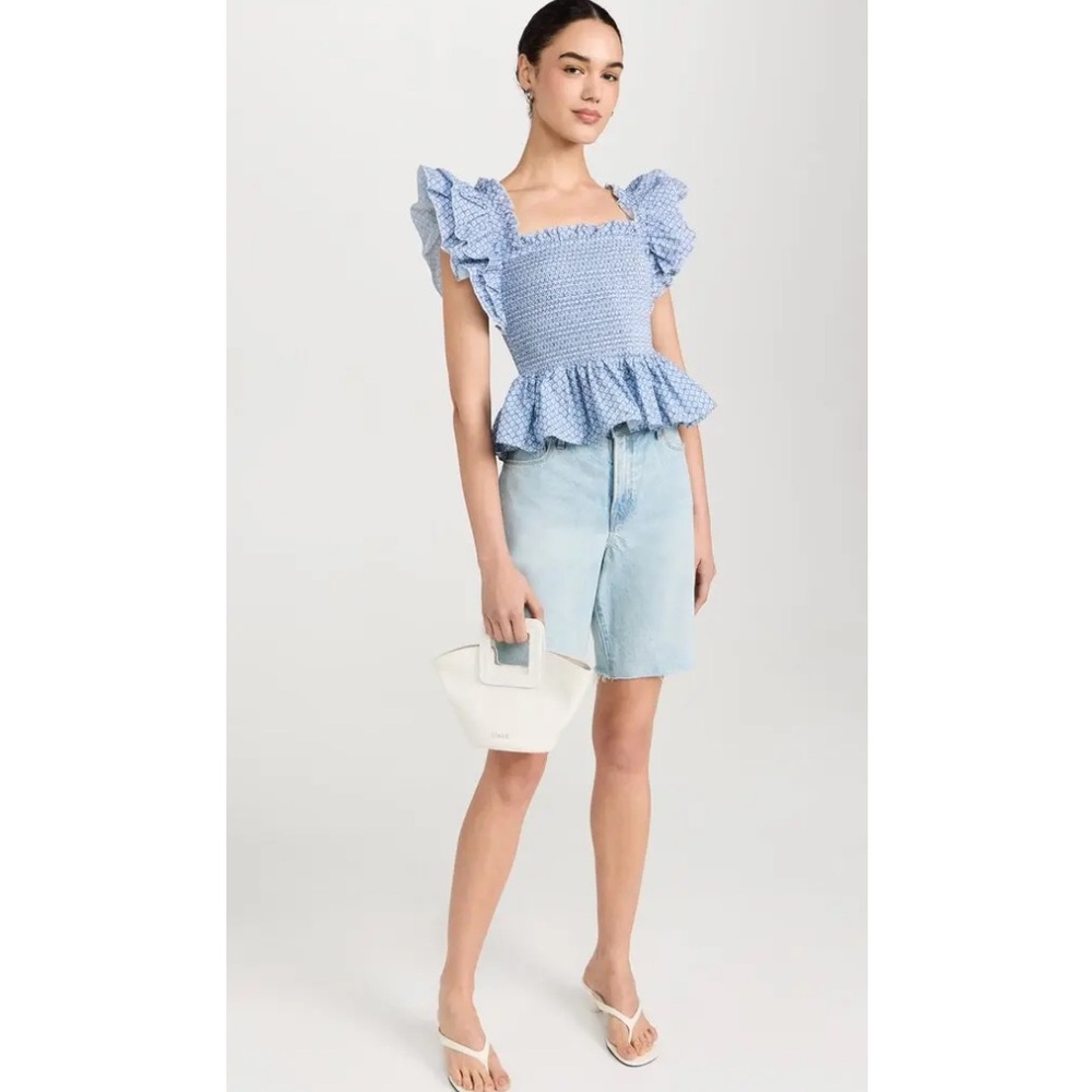 Blue Ruffled Women's Tank Top - Picture 6 of 10